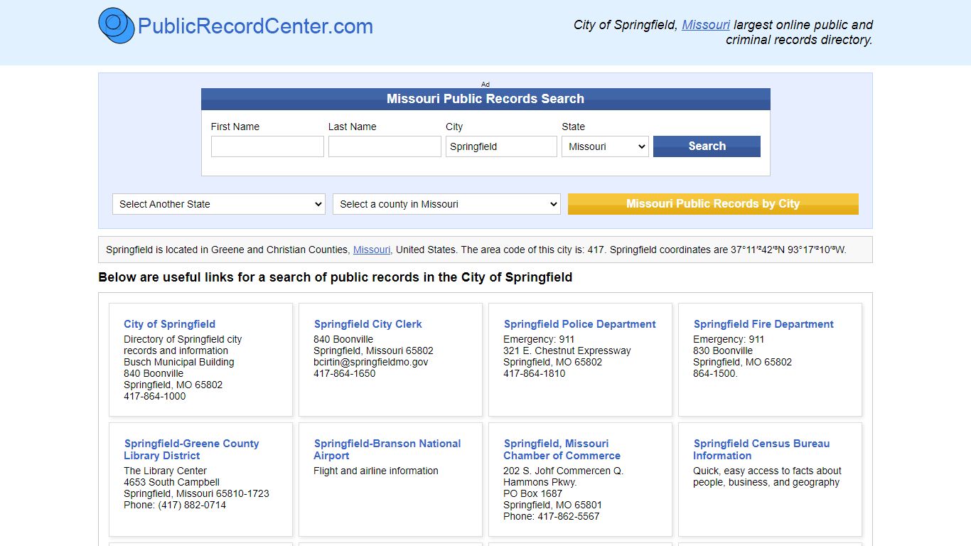 Springfield, Missouri Public Records and Criminal Background Check