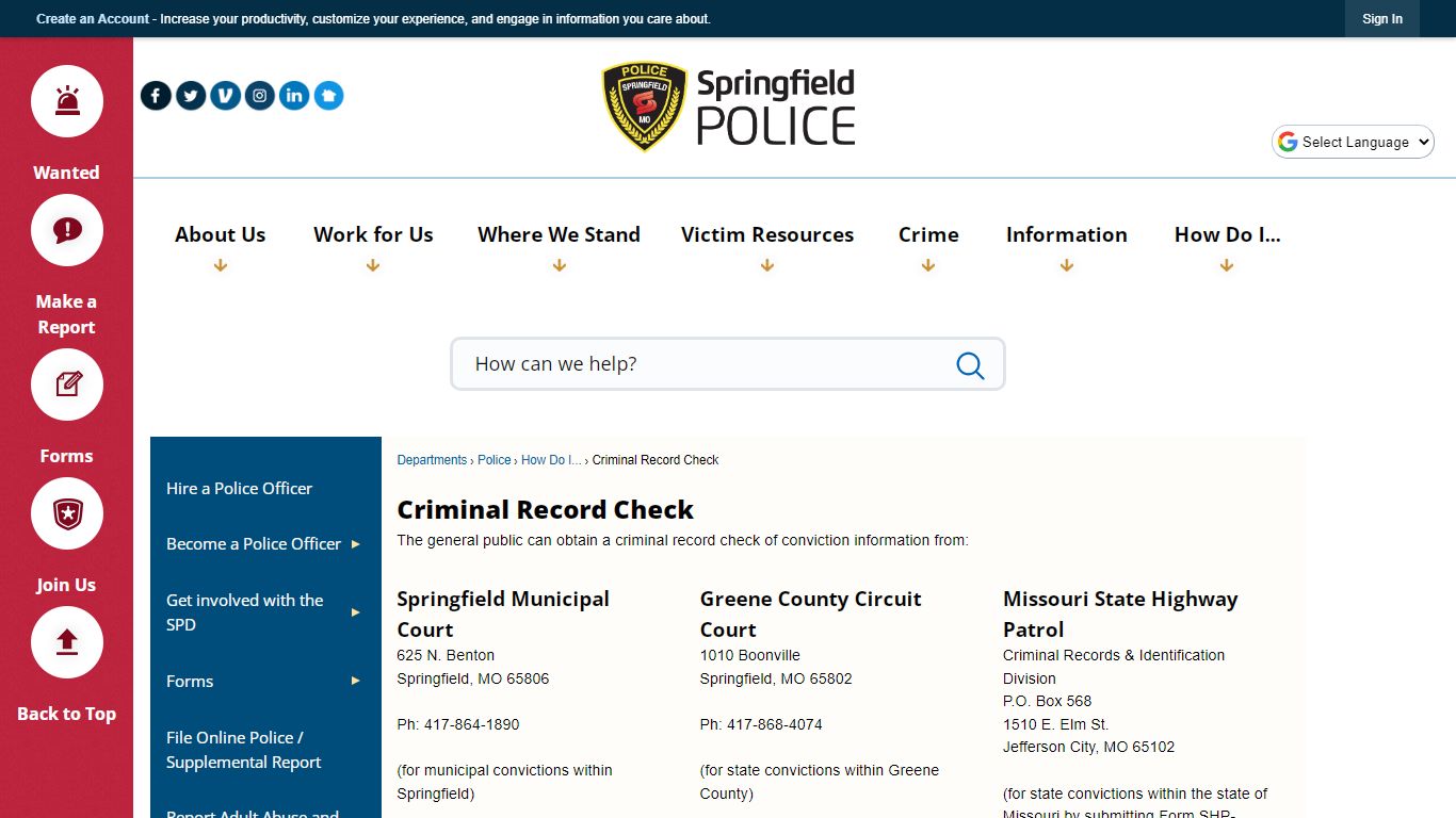 Criminal Record Check | Springfield, MO - Official Website